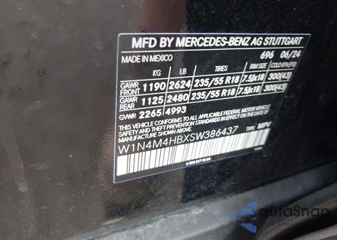 2025 Mercedes-Benz Glb 250 4Matic из США, поврежденный, VIN W1N4M4HBXSW386437